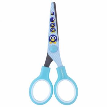 Ножницы BRAUBERG "Kid Series", 130 мм, голубые, с цветной печатью "Пингвины", закругленные, 232271 - Премиум Сервис