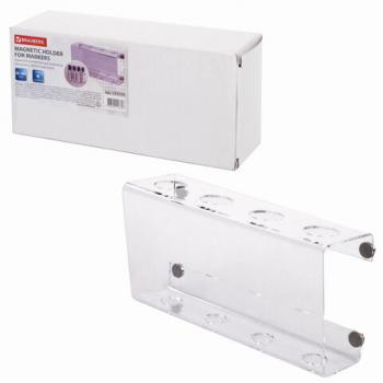 Держатель магнитный для 4 маркеров для доски (85х160 мм), прозрачный акрил, BRAUBERG, РОССИЯ, 235530 - Премиум Сервис