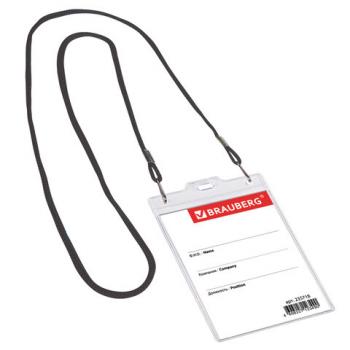 Бейдж вертикальный БОЛЬШОЙ (120х90 мм), на черном шнурке 45 см, 2 карабина, BRAUBERG, 235718 - Премиум Сервис