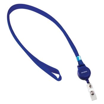 Держатель-рулетка для бейджей, 70 см, с синей лентой 45 см, синий, в блистере, BRAUBERG, 235724 - Премиум Сервис