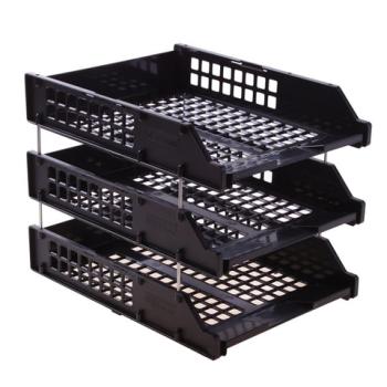 Лотки горизонтальные для бумаг, НАБОР 3 шт. (340х260х240 мм), на металлических стержнях, черные, "Strong", ЛТ112 - Премиум Сервис