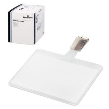 Бейджи горизонтальные (60х90 мм), КОМПЛЕКТ 25 шт., металлический поворотный клип, ПРОЗРАЧНЫЕ, DURABLE (Германия), 8003-19 - Премиум Сервис