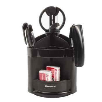 Канцелярский набор BRAUBERG "Офисный 100", 10 предметов, вращающаяся конструкция, черный, блистер, 236949 - Премиум Сервис