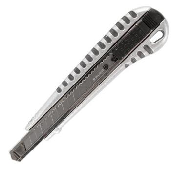 Нож универсальный 9 мм BRAUBERG "Metallic", металлический корпус (рифленый), автофиксатор, блистер, 236971 - Премиум Сервис