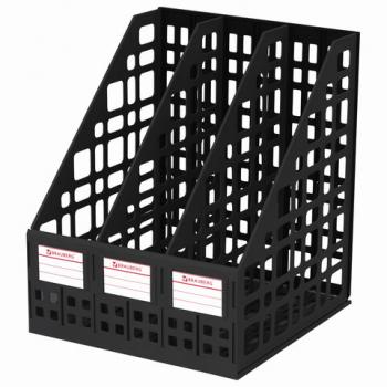 Лоток вертикальный для бумаг BRAUBERG "MAXI Plus", 240 мм, 3 отделения, сетчатый, сборный, черный, 237013 - Премиум Сервис