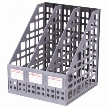 Лоток вертикальный для бумаг BRAUBERG "MAXI Plus", 240 мм, 3 отделения, сетчатый, сборный, серый, 237014 - Премиум Сервис