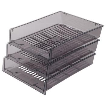 Лотки горизонтальные для бумаг, КОМПЛЕКТ 3 шт., 340х270х70 мм, тонированный серый, BRAUBERG "Office", 237257 - Премиум Сервис