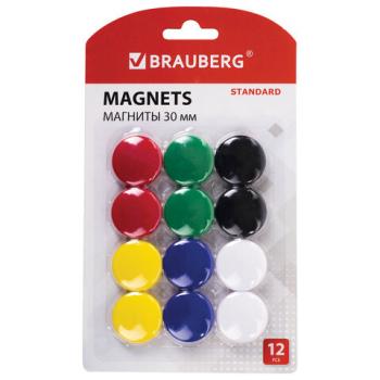 Магниты BRAUBERG "STANDARD" 30 мм, НАБОР 12 шт., ассорти, 237472 - Премиум Сервис