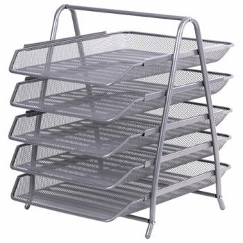 Лоток горизонтальный для бумаг BRAUBERG "Germainum", 5 секций, 370х355х295 мм, металл, серебро, 237972 - Премиум Сервис