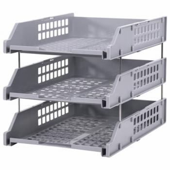 Лотки горизонтальные для бумаг, КОМПЛЕКТ 3 шт., 334х255х271 мм, серый, BRAUBERG GRAND OFFICE, 238110, ЛТ111 - Премиум Сервис