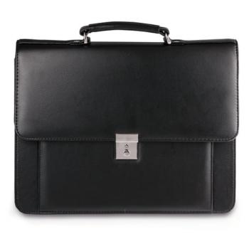 Портфель "Проект", 38х28,5х10 см, искусственная кожа, 2 отделения, замок с ключом, черный, 200 - Премиум Сервис