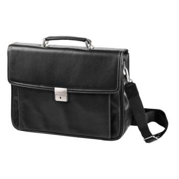 Портфель из натуральной кожи, 38х27х12 см, 2 отделения, замок с ключом, черный, 2-237 - Премиум Сервис