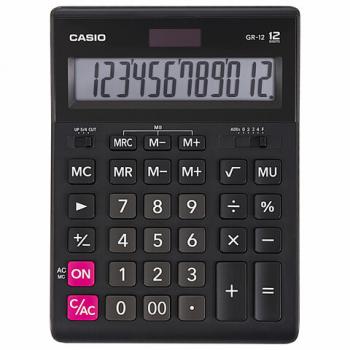 Калькулятор настольный CASIO GR-12-W (209х155 мм), 12 разрядов, двойное питание, черный, европодвес, GR-12-W-EP - Премиум Сервис