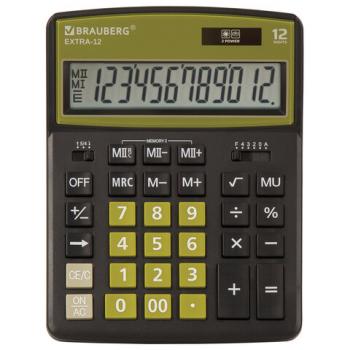 Калькулятор настольный BRAUBERG EXTRA-12-BKOL (206x155 мм), 12 разрядов, двойное питание, ЧЕРНО-ОЛИВКОВЫЙ, 250471 - Премиум Сервис