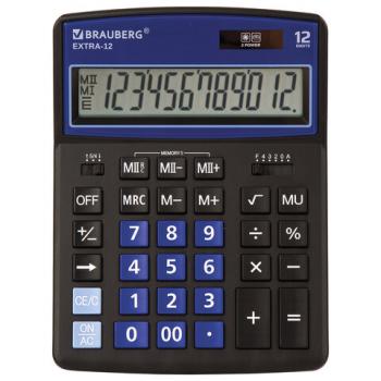 Калькулятор настольный BRAUBERG EXTRA-12-BKBU (206x155 мм), 12 разрядов, двойное питание, ЧЕРНО-СИНИЙ, 250472 - Премиум Сервис