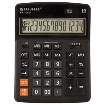 Калькулятор настольный BRAUBERG EXTRA-14-BK (206x155 мм), 14 разрядов, двойное питание, ЧЕРНЫЙ, 250474 - Премиум Сервис
