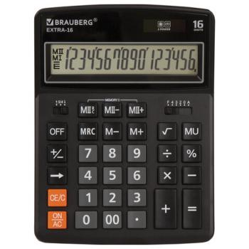 Калькулятор настольный BRAUBERG EXTRA-16-BK (206x155 мм), 16 разрядов, двойное питание, ЧЕРНЫЙ, 250475 - Премиум Сервис