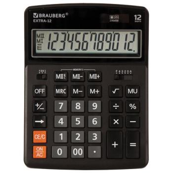 Калькулятор настольный BRAUBERG EXTRA-12-BK (206x155 мм), 12 разрядов, двойное питание, ЧЕРНЫЙ, 250481 - Премиум Сервис