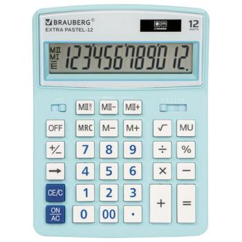 Калькулятор настольный BRAUBERG EXTRA PASTEL-12-LB (206x155 мм), 12 разрядов, двойное питание, ГОЛУБОЙ, 250486 - Премиум Сервис