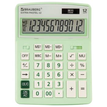 Калькулятор настольный BRAUBERG EXTRA PASTEL-12-LG (206x155 мм), 12 разрядов, двойное питание, МЯТНЫЙ, 250488 - Премиум Сервис