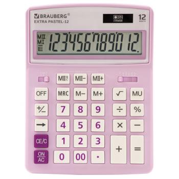 Калькулятор настольный BRAUBERG EXTRA PASTEL-12-PR (206x155 мм), 12 разрядов, двойное питание, СИРЕНЕВЫЙ, 250489 - Премиум Сервис