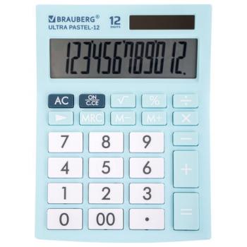 Калькулятор настольный BRAUBERG ULTRA PASTEL-12-LB (192x143 мм), 12 разрядов, двойное питание, ГОЛУБОЙ, 250502 - Премиум Сервис