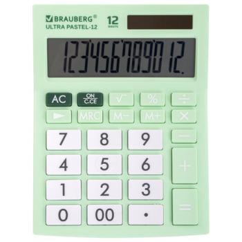 Калькулятор настольный BRAUBERG ULTRA PASTEL-12-LG (192x143 мм), 12 разрядов, двойное питание, МЯТНЫЙ, 250504 - Премиум Сервис