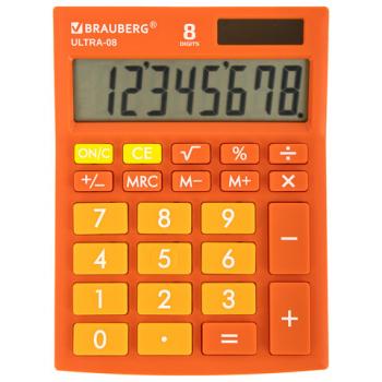Калькулятор настольный BRAUBERG ULTRA-08-RG, КОМПАКТНЫЙ (154x115 мм), 8 разрядов, двойное питание, ОРАНЖЕВЫЙ, 250511 - Премиум Сервис