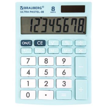 Калькулятор настольный BRAUBERG ULTRA PASTEL-08-LB, КОМПАКТНЫЙ (154x115 мм), 8 разрядов, двойное питание, ГОЛУБОЙ, 250513 - Премиум Сервис