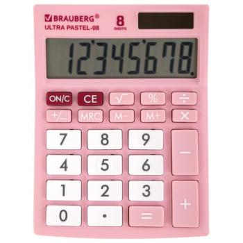 Калькулятор настольный BRAUBERG ULTRA PASTEL-08-PK, КОМПАКТНЫЙ (154x115 мм), 8 разрядов, двойное питание, РОЗОВЫЙ, 250514 - Премиум Сервис