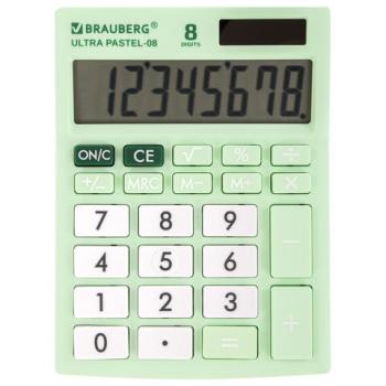 Калькулятор настольный BRAUBERG ULTRA PASTEL-08-LG, КОМПАКТНЫЙ (154x115 мм), 8 разрядов, двойное питание, МЯТНЫЙ, 250515 - Премиум Сервис