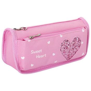 Пенал-косметичка ЮНЛАНДИЯ, 2 отделения, полиэстер, "Heart", розовый, 21х6х9 см, 270258 - Премиум Сервис