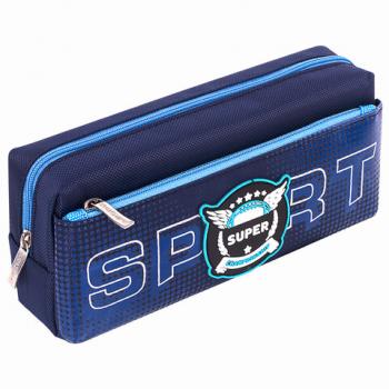 Пенал ЮНЛАНДИЯ, 2 отделения, полиэстер, "Super", синий, 21х6х9 см, 270277 - Премиум Сервис