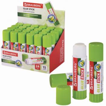 Клей-карандаш на натуральной основе BRAUBERG GREEN, 15 г, 270437 - Премиум Сервис