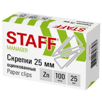 Скрепки STAFF, 25 мм, оцинкованные, треугольные, 100 шт., в картонной коробке, 270442 - Премиум Сервис