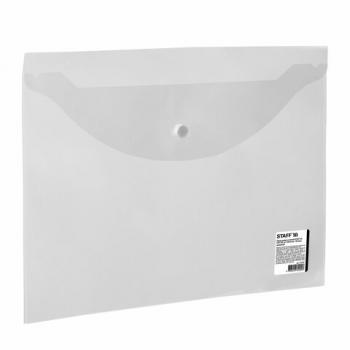 Папка-конверт с кнопкой STAFF, А4, до 100 листов, прозрачная, 0,15 мм, 270467 - Премиум Сервис