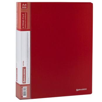 Папка на 4 кольцах, ширина 40 мм, BRAUBERG EXTRA, до 300 листов, КРАСНАЯ, 0,8 мм, 270549 - Премиум Сервис