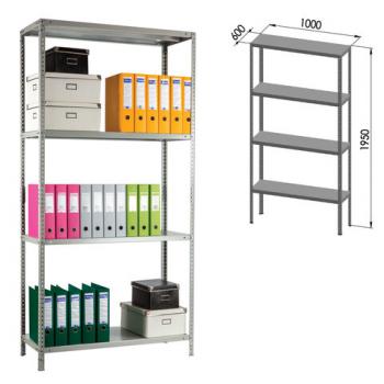 Стеллаж металлический ПРАКТИК "MS KD", сборная стойка, 1950х1000х600 мм, 4 полки, MS 200/100х60/4 - Премиум Сервис