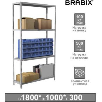 Стеллаж металлический BRABIX "MS KD-180/30-4", 1800х1000х300 мм, 4 полки, сборная стойка, 291114, S240BR143402 - Премиум Сервис