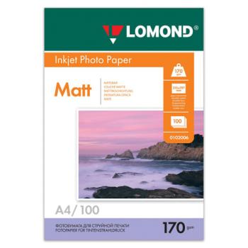 Фотобумага А4, 170 г/м2, 100 листов, двусторонняя, матовая, LOMOND, 0102006 - Премиум Сервис