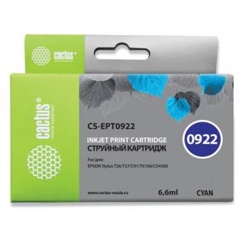 Картридж струйный CACTUS (CS-EPT0922) для EPSON Stylus C91/CX4300/T26/T27/TX106, голубой - Премиум Сервис