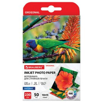 Фотобумага матовая, 10х15 см, 230 г/м2, односторонняя, 50 листов, BRAUBERG ORIGINAL, 363974 - Премиум Сервис