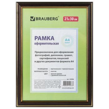 Рамка 21х30 см, пластик, багет 20 мм, BRAUBERG "HIT3", красное дерево с двойной позолотой, стекло, 390986 - Премиум Сервис