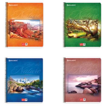 Тетрадь А5, 48 л., BRAUBERG, гребень, клетка, обложка картон, ПРИРОДА, 401874 - Премиум Сервис