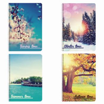 Тетрадь А4, 96 л., BRAUBERG, гребень, клетка, обложка картон, 4 СЕЗОНА, 403071 - Премиум Сервис