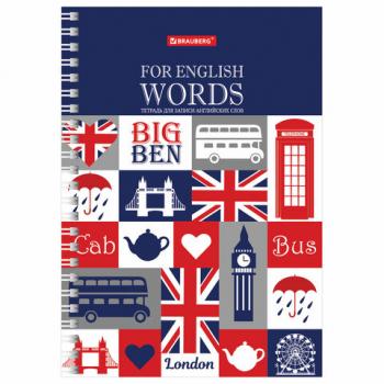 Тетрадь-словарь для записи английских слов А5 48 л., гребень, клетка, BRAUBERG, справка, 403564 - Премиум Сервис