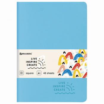Тетрадь 48 л. в клетку обложка кожзам SoftTouch, сшивка, A5 (147х210мм), ГОЛУБОЙ, BRAUBERG RAINBOW, 403880 - Премиум Сервис
