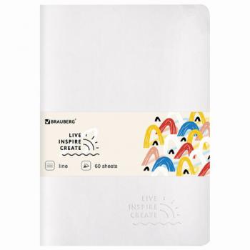 Тетрадь 60 л. в линию обложка кожзам SoftTouch, сшивка, B5 (179х250мм), БЕЛЫЙ, BRAUBERG RAINBOW, 403887 - Премиум Сервис