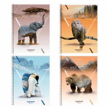 Тетрадь А4, 80 л., BRAUBERG, гребень, клетка, глянцевый лак, WILD, 404052 - Премиум Сервис