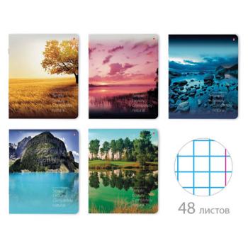 Тетрадь А5 48 л. АЛЬТ скоба, клетка, глянцевый лак, "Пейзажи" (5 видов), 7-48-637 - Премиум Сервис